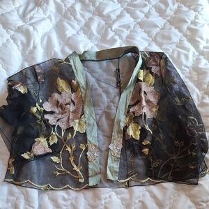 Floral Sheer Blouse - Black and Green